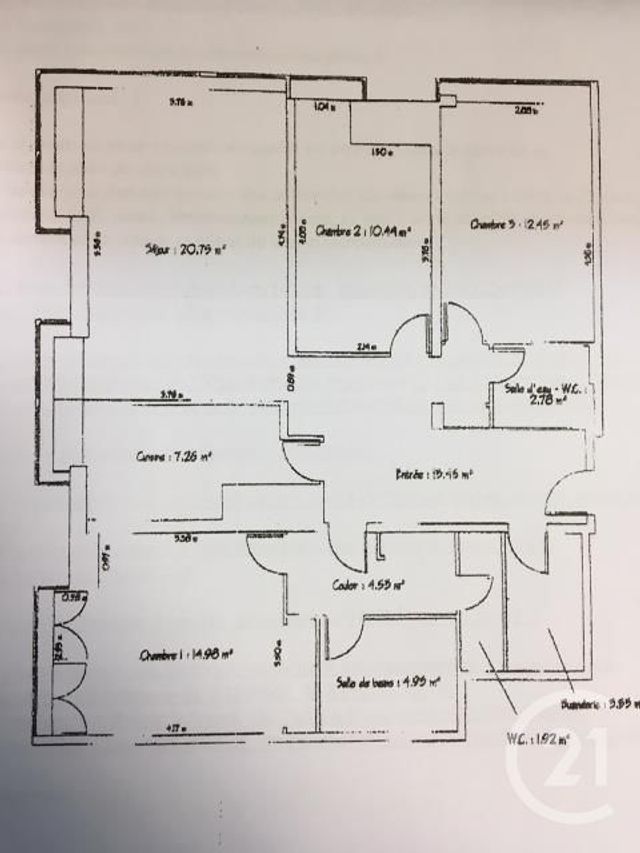 Appartement F4 à louer - 4 pièces - 97.03 m2 - PARIS - 75015 - ILE-DE-FRANCE - Century 21 Via Conseil 16Ème
